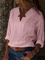 Blouse Solid Colored Basic V Neck Standard Spring Blue Pink Gray White for Women