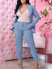 Blazer Office Suit Pants Sets Dress Pants Basic Business Blue Purple Office Work Solid Color Shirt Collar S M L XL 2XL for Women