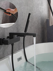 Bathtub Faucet Black Wall Mounted, Bathroom Faucet Bath Roman Tub Filler Mixer Tap Brass, 2 Hole Sprayer with Cold Hot Water Hose