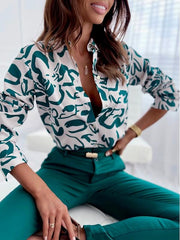 Blouse Animal Pattern Striped Regular Spring & Fall zebra Stripe Green Blue White for Women