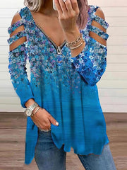 Blouse Cut Out Butterfly Regular Spring & Fall Black And White Black Blue Purple Orange for Women
