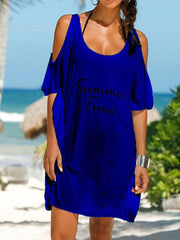 Beach Dress Resort Wear Beach Wear Mini Dress Cut Out Cold Shoulder Tropical Fashion Letter Crewneck Half Sleeve Loose Fit Outdoor Daily Deep Purple Black Summer Spring S M L XL for Women