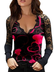 Blouse Lace Butterfly Heart Sparkly Raglan Sleeves Regular Spring & Fall Love red Golden butterfly Love pink Green Blue for Women