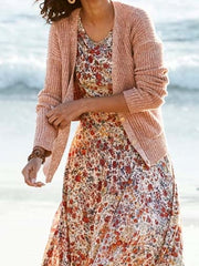 Boho Dress Midi Dress Pink 3/4 Length Sleeve Floral Ruched Summer Spring Fall Crew Neck Stylish Weekend S M L XL XXL 3XL for Women