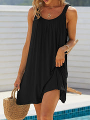 Beach Dress Beach Wear Mini Dress Ruched Fashion Casual Plain Spaghetti Strap Sleeveless Loose Fit Daily Vacation Black White Summer Spring S M L XL for Women