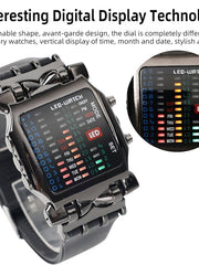Boys Mens Fashion Binary LED Digital Wristwatch Date Square Dial Casual Plastic Strap Bracelet Watch lovely Style