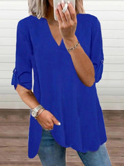 Blouse Shirt Basic V Neck Plain Modern V Neck Puff Balloon Regular Summer Blue White Black Grey Red for Women