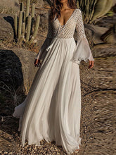 Boho Dress Cover Up Beach Wear Long Dress Maxi Dress Mesh Patchwork Fashion Modern Plain V Neck Long Sleeve Loose Fit Outdoor Daily White Summer Spring One Size for Women