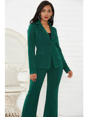 Blazer Office Suit Pants Sets Basic Green Black Office Wear to work Solid Color Shirt Collar S M L XL for Women