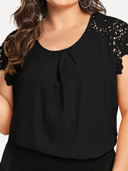 Blouse Black Yellow Wine Plain Short Sleeve Work Daily Streetwear Festival Crewneck Regular XL for Women