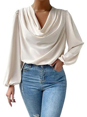 Blouse Solid Colored Basic V Neck Puff Balloon Standard Spring, Fall, Winter, Summer Black Blue Purple Pink Apricot for Women