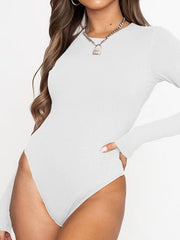 Bodysuit Black White Red Plain Long Sleeve Casual Basic Stretch Round Neck S for Women
