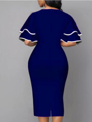 Bodycon Sheath Dress Modern Dress Midi Dress Yellow Wine Royal Blue Half Sleeve Print Ruffle Summer Spring V Neck Stylish S M L XL XXL 3XL 4XL 5XL for Women