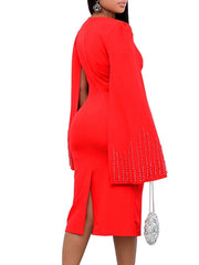 Bodycon Sheath Dress Church Dress Midi Dress Black White Red Long Sleeve Pure Color Ruched Summer Spring Square Neck Personalized Winter Dress Fall Dress Slim S M L XL XXL for Women
