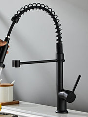 Black Kitchen Sink Mixer Faucet Pull Down, 360° Swivel Spring Vessel Taps with 2 Modes, Single Handle Hole Spring Brass Kitchen Faucets
