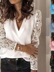 Blouse Lace Solid / Plain Color Elegant & Luxurious Regular Spring & Fall Blue Pink Grey White Black for Women