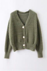 Fuzzy Button V Neck Cardigan Sweaters