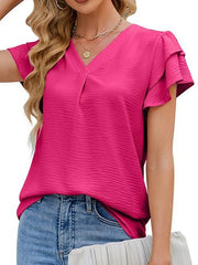 Blouse Ruffle Chiffon Solid / Plain Color Basic Summer Black White Sky Blue Green Rose Red for Women