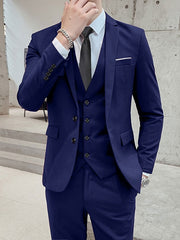 Black Ivory Yellow Men's Wedding Suits 3 Piece Solid Colored Standard Fit Single Breasted Two-buttons