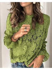 Blouse Lace Solid / Plain Color Lace Regular Spring & Fall Green Blue Brown Rose Red Black for Women