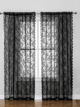 Black Sheer Curtain Lace Panels Grommet/Eyelet Curtain Drapes For Living Room Bedroom, Farmhouse Curtain for Kitchen Balcony Door Window Treatments Room Darkening