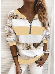 Blouse Striped Color Block Daily Blouse Shirt Long Sleeve Print V Neck Loose Blue Pink Yellow S for Women
