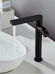 Black Basin Sink Mixer Faucet Brass, Tall Bathroom Taps Single Handle One Hole with Hot and Cold Hose Vessel Water Tap Deck Mounted