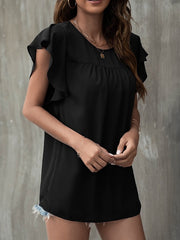 Blouse Ruffle Solid / Plain Color Basic Round Neck Petal Sleeve Summer Black White Pink Blue for Women
