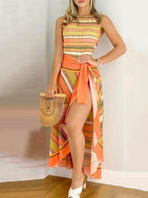 Bikinis Multicolor Striped Belted Two Piece Set Swimsuit for Women