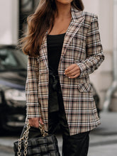 Blazers Check Print Lapel Double Breasted Blazer for Women