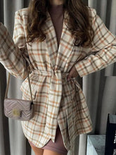 Blazers Check Print Lapel Tie Long Sleeve Blazers for Women