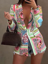 Blazers Fashion Print Lapel Long Sleeve Blazers for Women