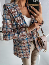 Blazers Lapel Check Pocket Button Blazer for Women