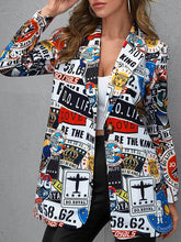 Blazers Multicolor Letter Pattern Printed Fashionable Blazer for Women