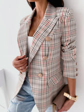 Blazers Plaid Double-Breasted Long Sleeve Blazer for Women