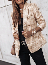 Blazers Plaid Double-Breasted Long Sleeve Blazer for Women