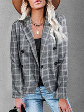 Blazers Plaid Print Lapel Button Casual Blazer for Women