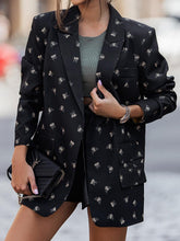 Blazers Printed Lapel Long Sleeve Blazer for Women