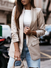 Blazers Solid Lapel Long Sleeve Leather Blazers for Women