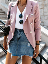 Blazers Solid Stand Collar Double Breasted Blazer for Women