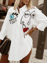 Blouses Abstract Human Head Button Long Sleeve Blouse for Women