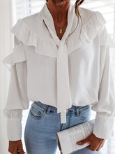 Blouses Belted Collar Ruffle Long Sleeve Blouse for Women