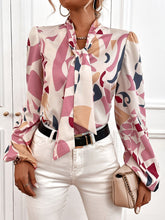 Blouses Belted Print Lantern Long Sleeve Blouse for Women
