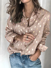 Blouses Bronzing Print Lapel Button Long Sleeve Blouse for Women