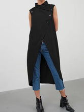 Blouses Button Sleeveless Irregular Slit Blouse for Women