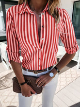 Blouses Button Stripe Print Long Sleeve Blouse for Women