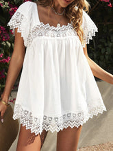 Blouses Casual Lace Square Neck Short Sleeve Blouse for Women