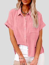 Blouses Casual Solid Lapel Button Short Sleeve Blouse for Women
