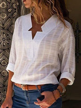 Blouses Casual Solid V-Neck Long Sleeve Blouse for Women