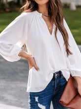 Blouses Casual Solid V-Neck Long Sleeve Blouse for Women